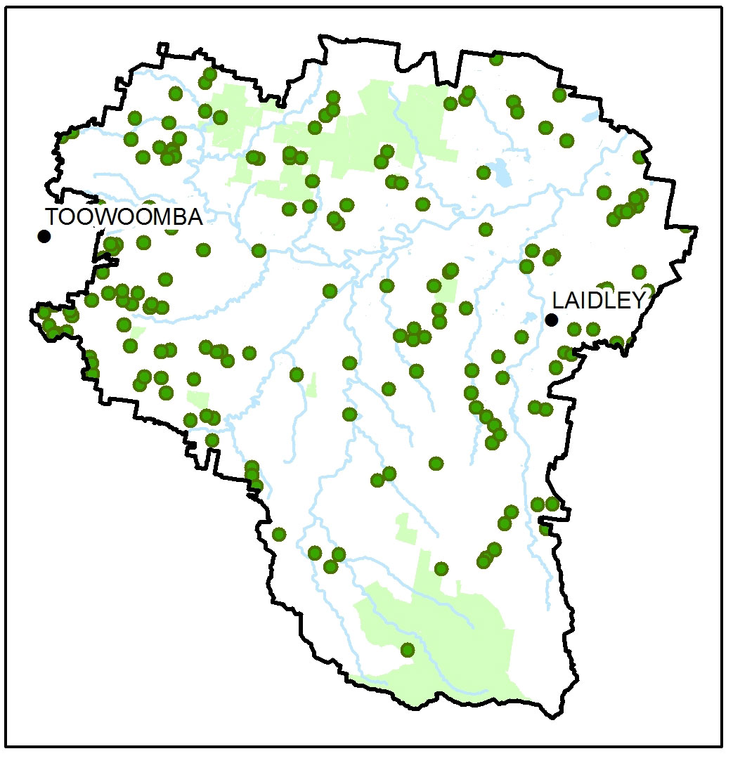 Land for Wildlife Map Lockyer Valley Hotspots