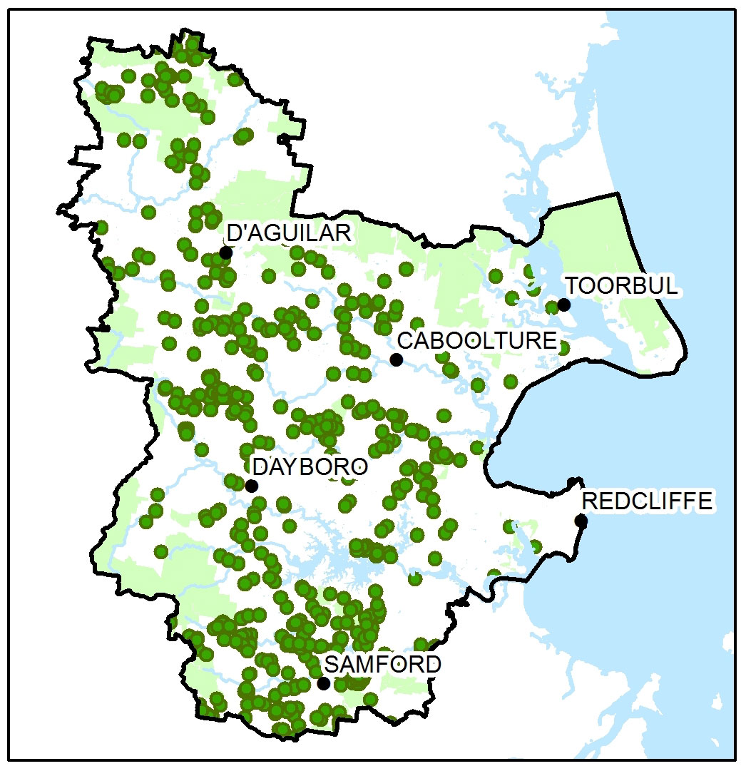 Land for Wildlife Map Moreton Hotspots