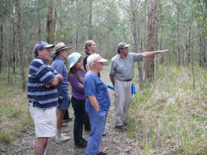 Stephen Blaber points out some features of the Swamp Box bushland