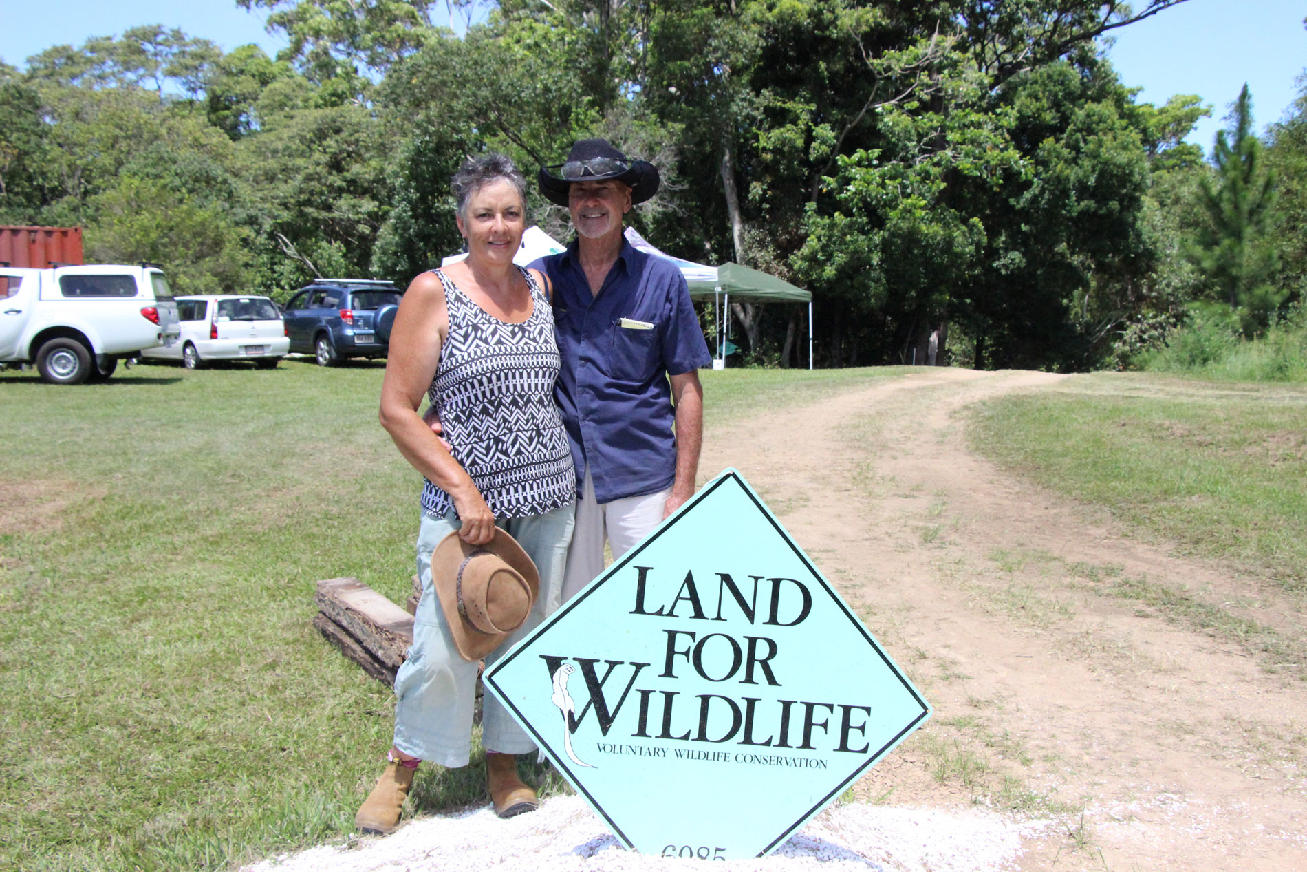 Bev & Laurie proudly displaying the Land for Wildlife Sign