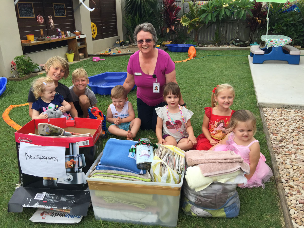 Children from Bud to Bloom Daycare donating items